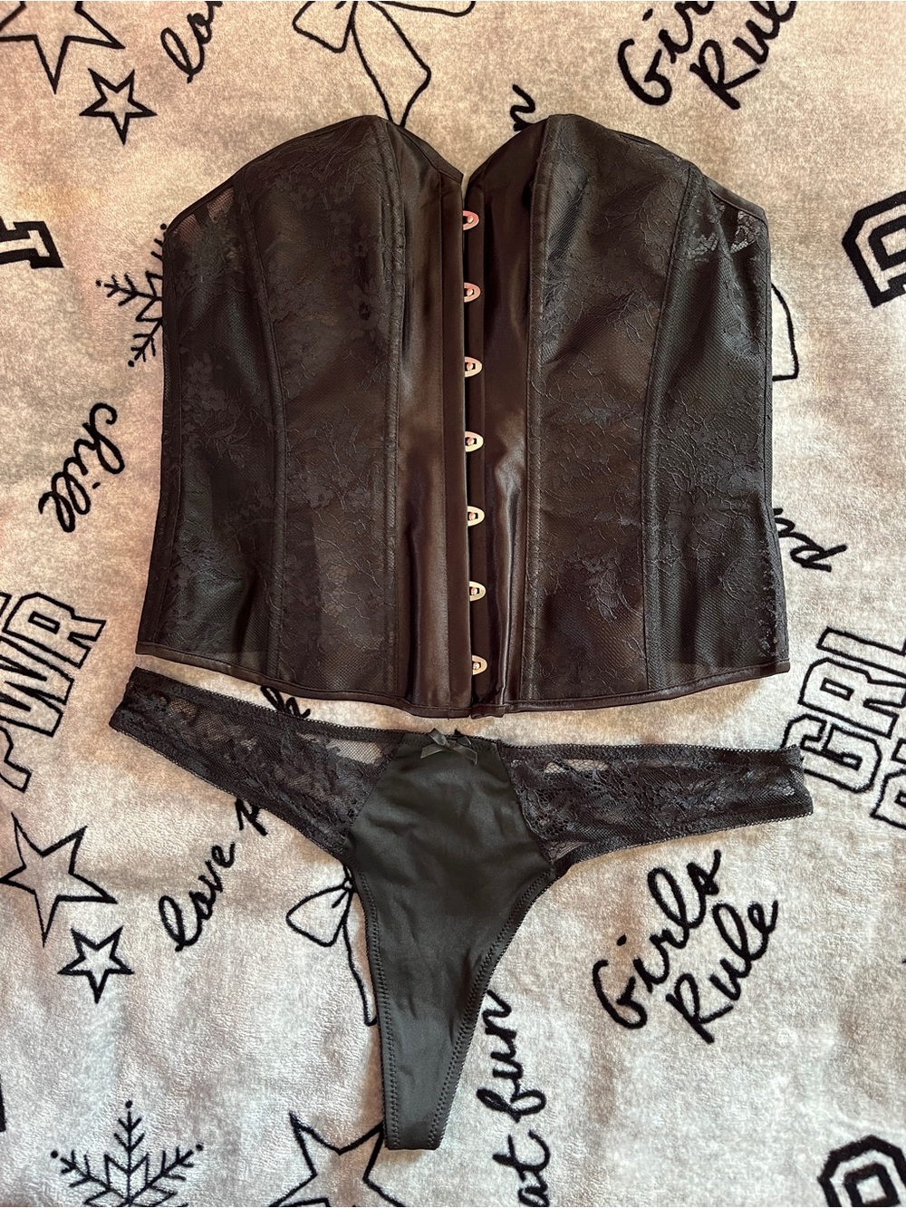 Adore Me Black Lace Corset Top with Matching Thong